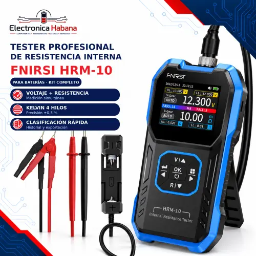 Tester Profesional de Resistencia Interna de Baterías FNIRSI HRM-10 – Kit Completo — imagen 1