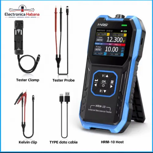 Tester Profesional de Resistencia Interna de Baterías FNIRSI HRM-10 – Kit Completo — imagen 2