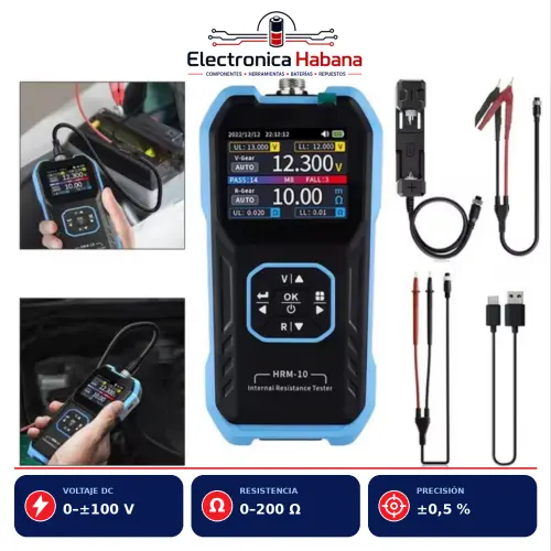 Tester Profesional de Resistencia Interna de Baterías FNIRSI HRM-10 – Kit Completo — imagen 3
