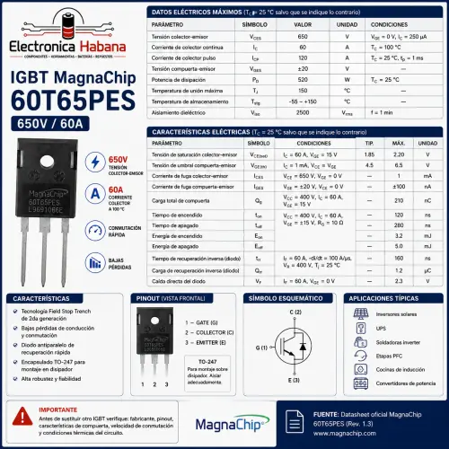 IGBT MAGNACHIP 60T65PES – 650 V / 60 A – TO-247 — imagen 2