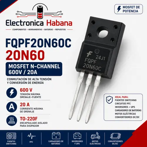 MOSFET FQPF20N60C (20N60) TO-220F – 600 V / 20 A — imagen 1