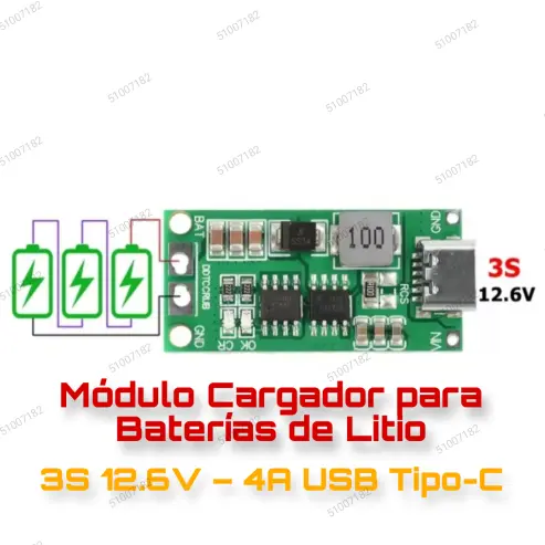 Módulo Cargador para Baterías de Litio 3S 12.6V – 4A USB Tipo-C's photo #1