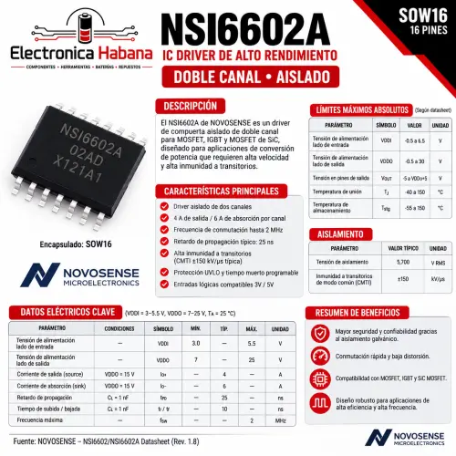 Driver de compuerta aislado NSI6602A – Doble canal / 4 A–6 A — imagen 2