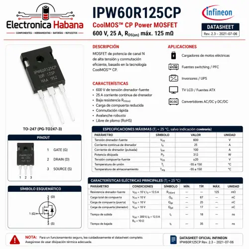 MOSFET IPW60R125CP TO-247 – 600 V / 25 A's photo #1