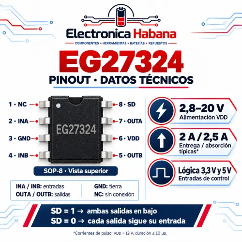 IC EG27324 — Driver de compuerta de doble canal, SOP-8 — imagen 2