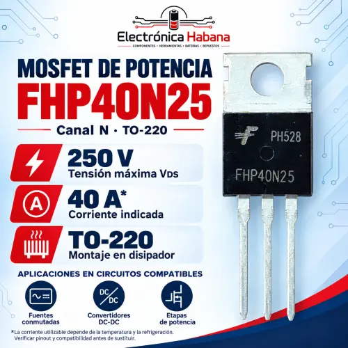 MOSFET FHP40N25 – Canal N, 250 V / 40 A, TO-220 — imagen 1