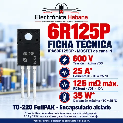 MOSFET 6R125P—IPA60R125CP, canal N, 600 V, TO-220 — imagen 2