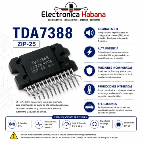 TDA7388 – Amplificador de Audio 4×45W con Salidas en Puente — imagen 1
