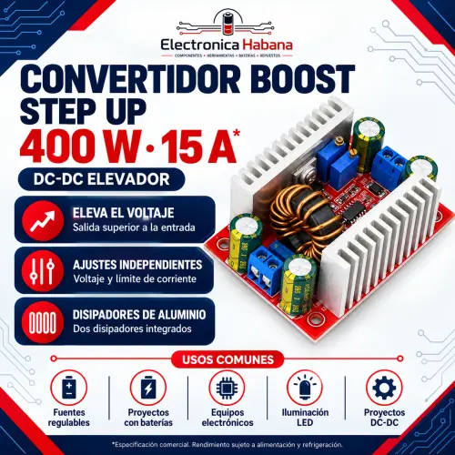 Convertidor DC-DC Boost STEP UP 400W 15A – Voltaje y Corriente Ajustables — imagen 1