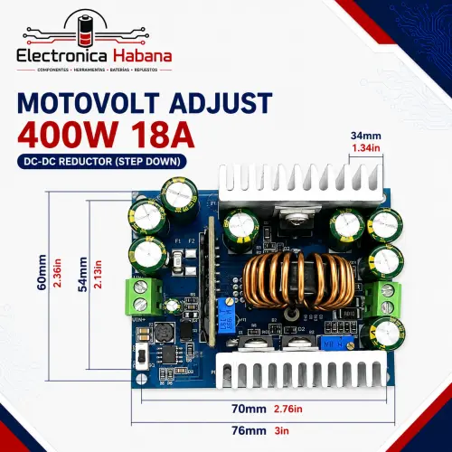 Convertidor STEP DOWN MotoVolt Adjust 400W 18A – Voltaje y Corriente Ajustables — imagen 3