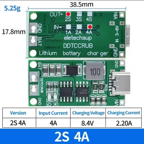 Módulo Cargador de Batería de Litio 2S 8.4V 4A USB Tipo-C's photo #2