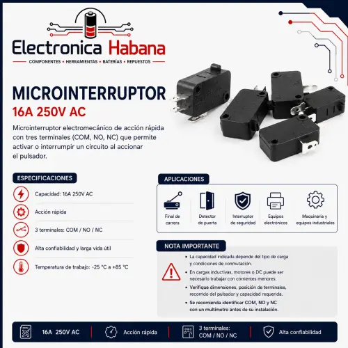 Microinterruptor de 3 Pines – 16 A / 250 V AC — imagen 1