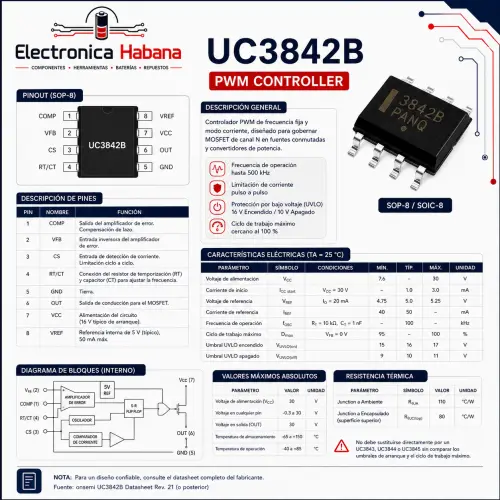 Controlador PWM UC3842B SOP-8 — imagen 2