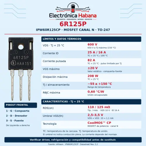 MOSFET 6R125P– Canal N, 600 V / 25 A, TO-247 — imagen 2