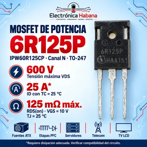 MOSFET 6R125P– Canal N, 600 V / 25 A, TO-247 — imagen 1