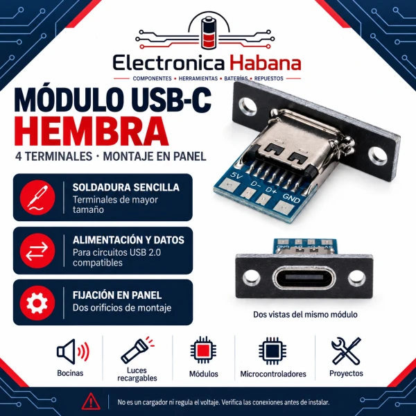 Módulo Conector USB-C Hembra de 4 Pines's foto | Electrónica Habana |  BizneCubano