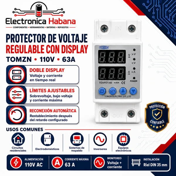 Protector de Voltaje Regulable con Display 110V 63A – TOMZN's foto | Electrónica Habana |  BizneCubano