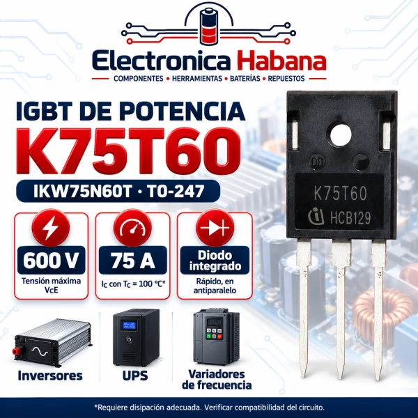 IGBT K75T60 — IKW75N60T, 600 V, TO-247's foto | Electrónica Habana |  BizneCubano