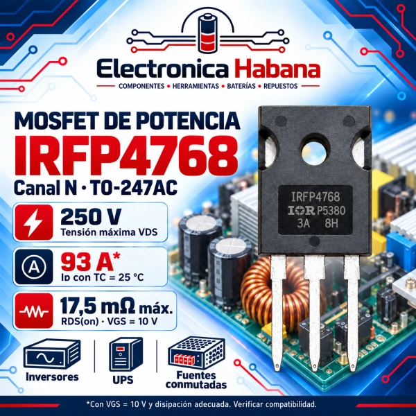 MOSFET IRFP4768 — Canal N, 250 V, 93 A, TO-247AC's foto | Electrónica Habana |  BizneCubano