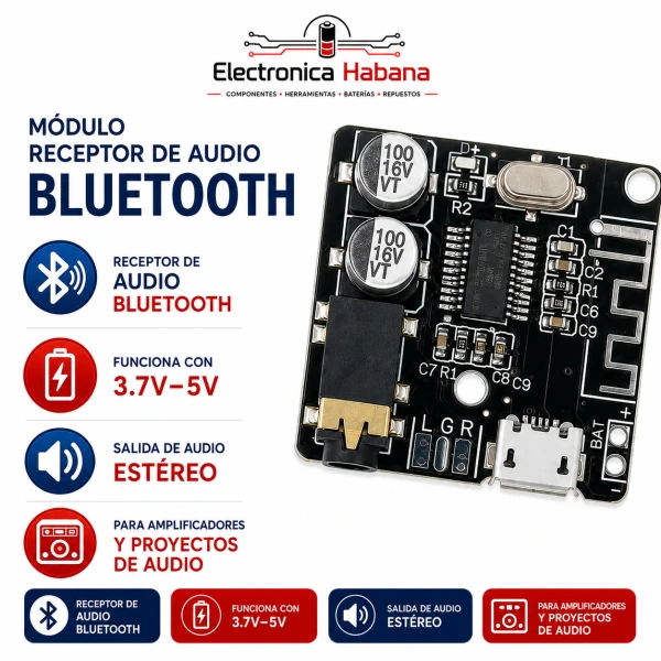Módulo Receptor de Audio Bluetooth 3.7V–5V's foto | Electrónica Habana |  BizneCubano