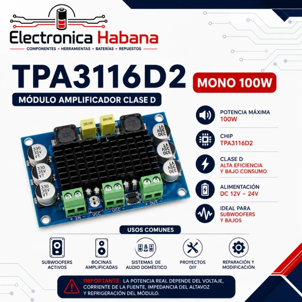 Amplificador TPA3116D2 Mono 100W – Clase D's foto | Electrónica Habana |  BizneCubano