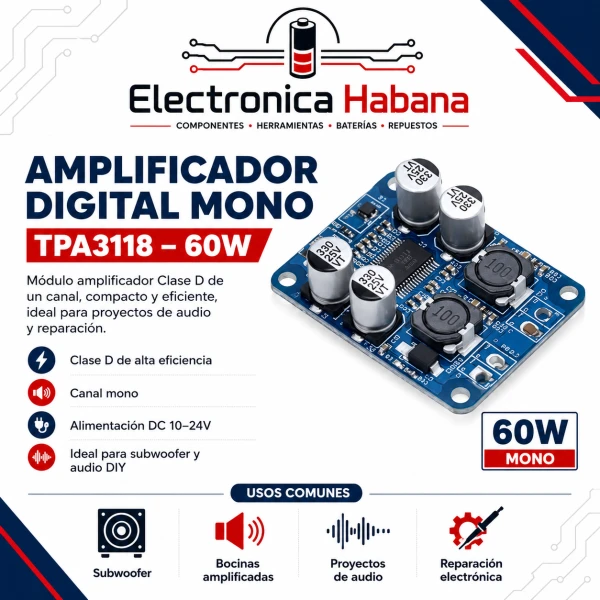 Amplificador TPA3118 Mono – Clase D's foto | Electrónica Habana |  BizneCubano