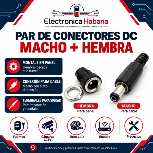 Par de Conectores DC Macho + Hembra's foto | Electrónica Habana |  BizneCubano
