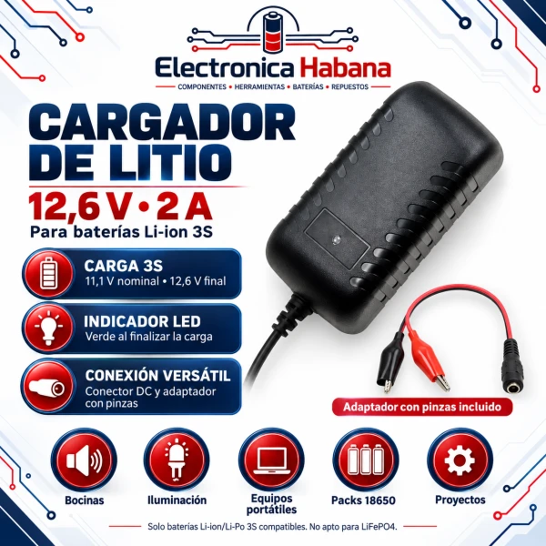 Cargador de Baterías de Litio 12,6 V / 2 A's foto | Electrónica Habana |  BizneCubano