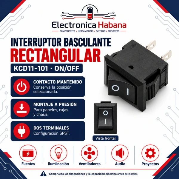 Interruptor Basculante Rectangular KCD11-101 ON/OFF – 2 Pines's foto | Electrónica Habana |  BizneCubano