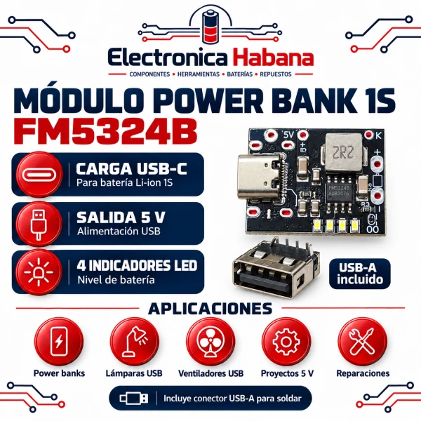 Módulo Power Bank 1S – Carga USB-C y salida USB de 5 V's foto | Electrónica Habana |  BizneCubano