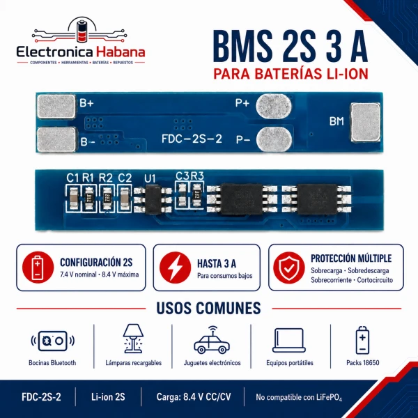 BMS 2S 3A para Baterías Li-ion 7.4V's foto | Electrónica Habana |  BizneCubano