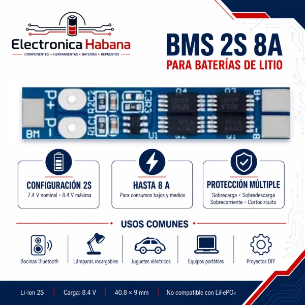 BMS 2S 8A para Baterías de Litio's foto | Electrónica Habana |  BizneCubano