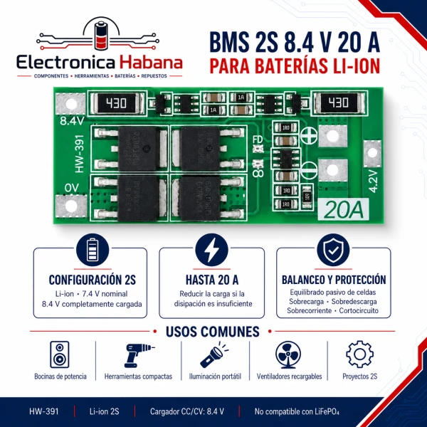 BMS 2S 8.4V 20A para Baterías Li-ion's foto | Electrónica Habana |  BizneCubano