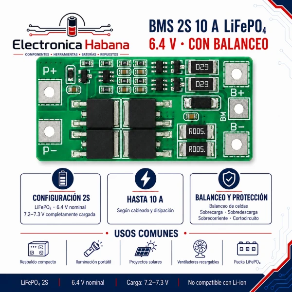 BMS 2S 10A LiFePO4 6.4V con Balanceo's foto | Electrónica Habana |  BizneCubano