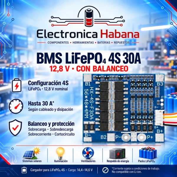 BMS LiFePO4 4S 30A con Balanceo's foto | Electrónica Habana |  BizneCubano