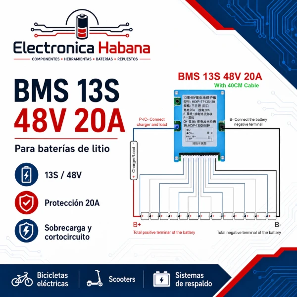 BMS 13S 48V 20A para Baterías de Litio's foto | Electrónica Habana |  BizneCubano