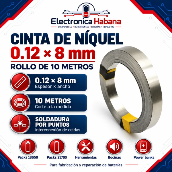 Cinta de Níquel 0.12 × 8 mm – Rollo de 10 Metros's foto | Electrónica Habana |  BizneCubano