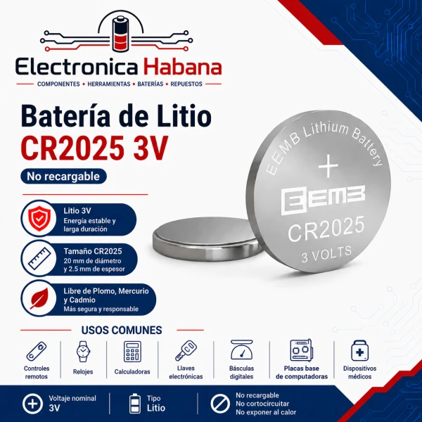 Batería de Litio CR2025 3V's foto | Electrónica Habana |  BizneCubano