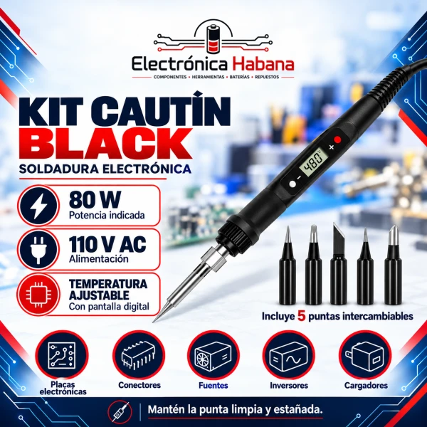 Kit Cautín BLACK 80 W — Temperatura regulable, pantalla digital y alimentación de 110 V's foto | Electrónica Habana |  BizneCubano