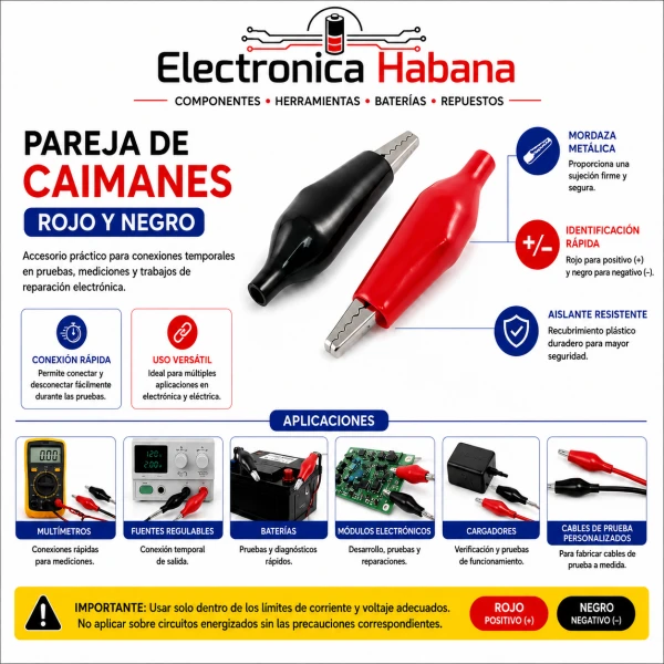 Pareja de Caimanes Rojo y Negro – Pinzas para Pruebas y Conexiones's foto | Electrónica Habana |  BizneCubano