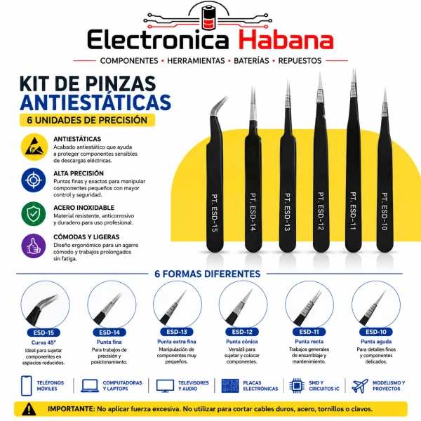 Kit de Pinzas Antiestáticas – 6 Unidades's foto | Electrónica Habana |  BizneCubano