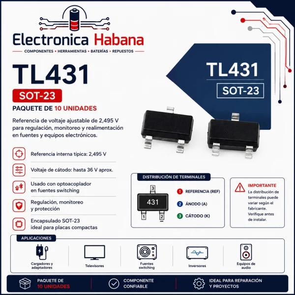 TL431 SMD SOT-23 – Paquete de 10 Unidades's foto | Electrónica Habana |  BizneCubano