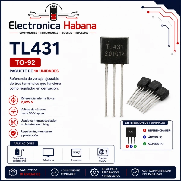 TL431 TO-92 – Paquete de 10 Unidades's foto | Electrónica Habana |  BizneCubano