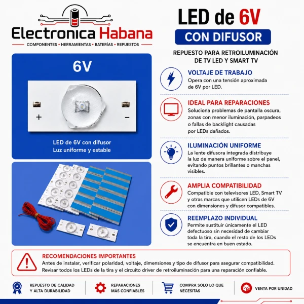 LED 6V con Difusor para Retroiluminación de TV's foto | Electrónica Habana |  BizneCubano