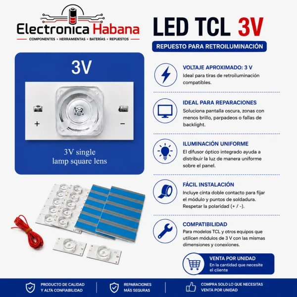 LED 3V TCL para Retroiluminación de TV's foto | Electrónica Habana |  BizneCubano