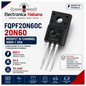 MOSFET FQPF20N60C (20N60) TO-220F – 600 V / 20 A miniatura 1