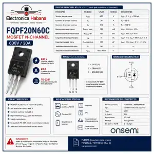 MOSFET FQPF20N60C (20N60) TO-220F – 600 V / 20 A miniatura 2