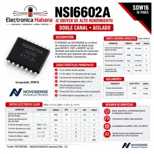 Driver de compuerta aislado NSI6602A – Doble canal / 4 A–6 A miniatura 2