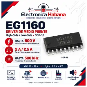 Driver de medio puente EG1160 SOP-16 – 600 V / 2 A–2.5 A miniatura 1