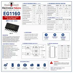 Driver de medio puente EG1160 SOP-16 – 600 V / 2 A–2.5 A miniatura 2